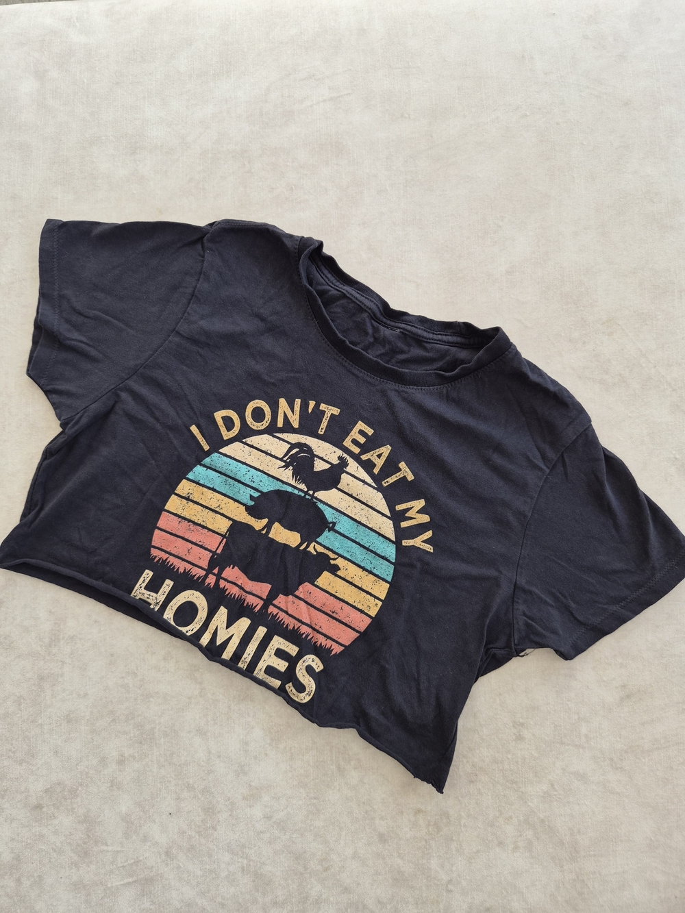 "I Don’t Eat My Homies" Vintage Sunset Cropped Graphic Tee